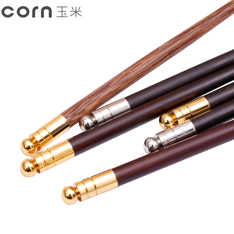 玉米(corn)创意金属头儿童筷子 紫檀木18cm1双(金头)礼品筷子实木无漆无蜡 家用宝宝筷单1双 木质餐具 家用筷