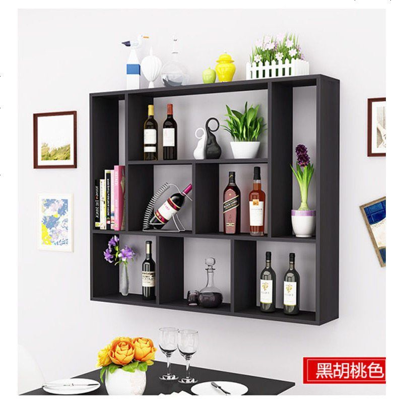 现代简约酒架壁挂餐厅墙上酒柜家用饭店吧台悬挂式创意红酒置物架 120长100高20深3层黑胡桃色
