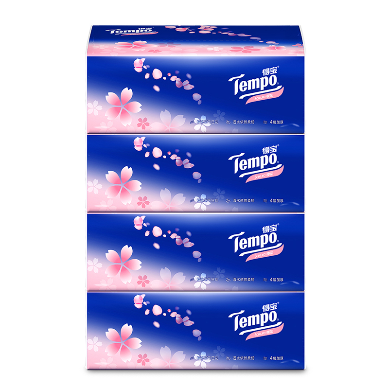Tempo/得宝 抽纸 4层90抽软抽*(3+1)包(樱花味) 面巾纸餐巾纸卫生抽纸巾