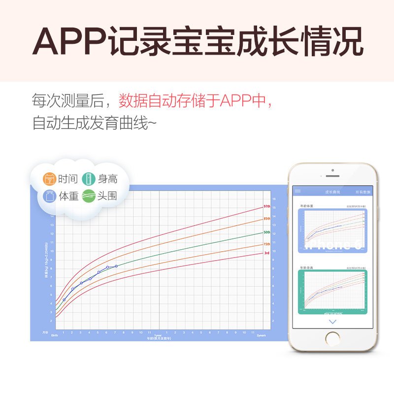 香山 iR-Baby秤电子秤体重秤 智能婴幼儿秤可测身高 精准 宝宝成长秤 新品USB充电款ER7210