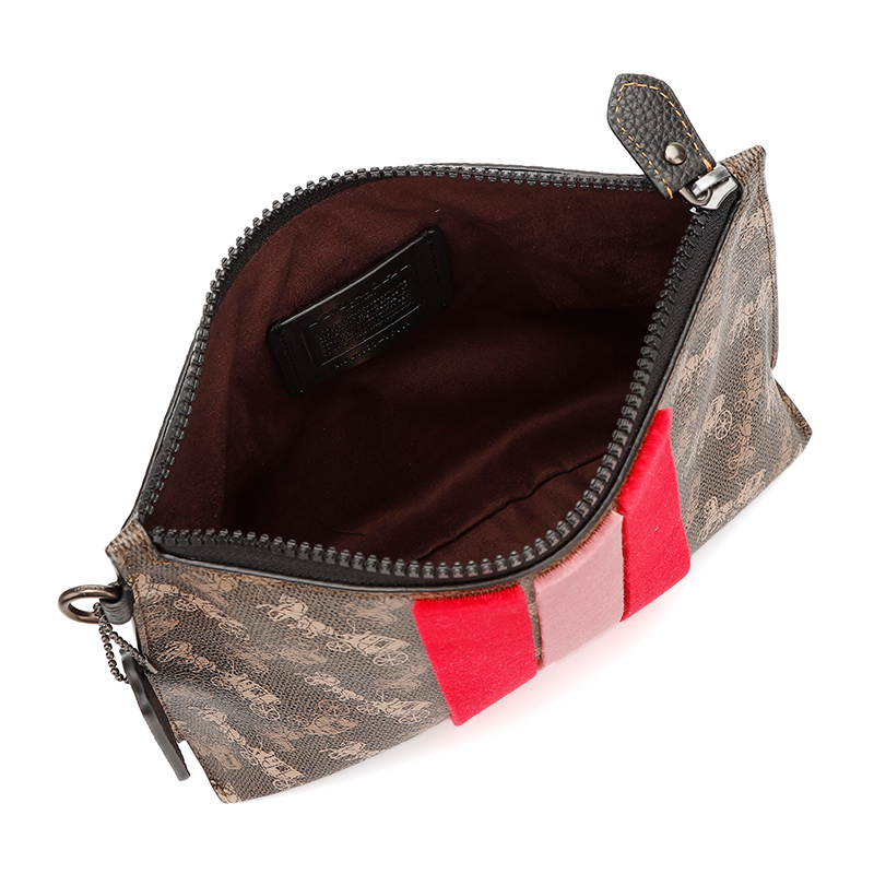 蔻驰包COACH男女同款奢侈品专柜款咖色拼色人造革马车logo款手拿包信封包礼物送人86113 V5AA8高清大图