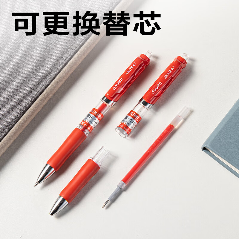 得力中性笔签字笔S02 红色0.7mm弹簧头 12支/盒高清大图