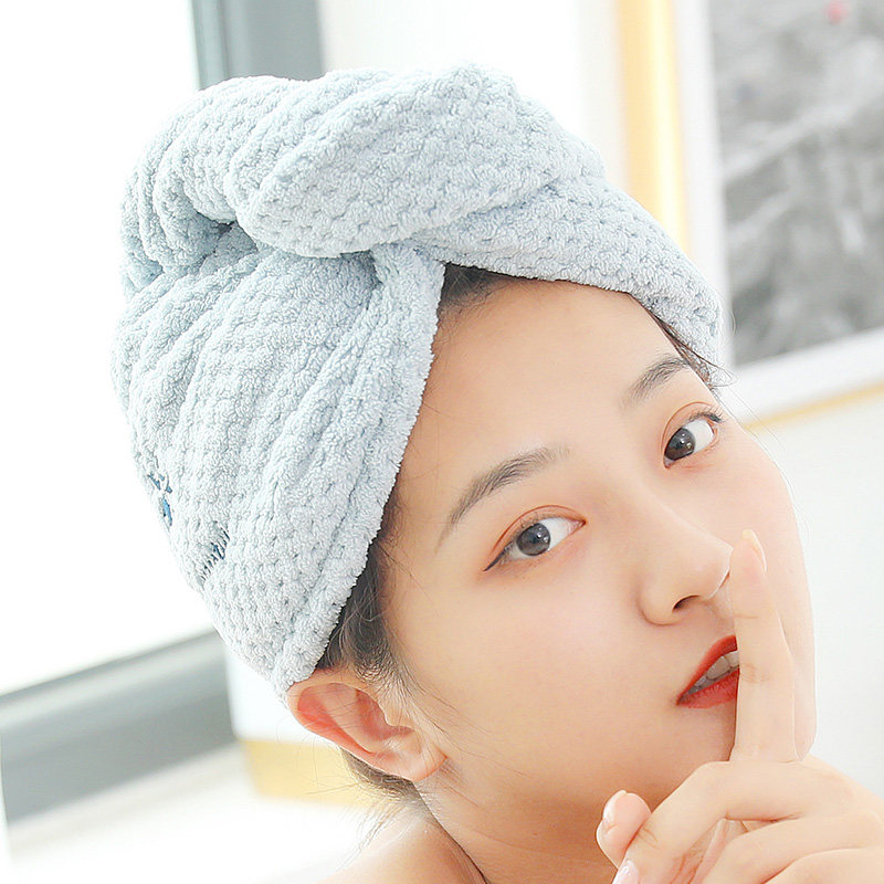 【】干发帽女 吸水 包头巾浴帽可爱儿童长发干发毛巾2条装 灰蓝一条装
