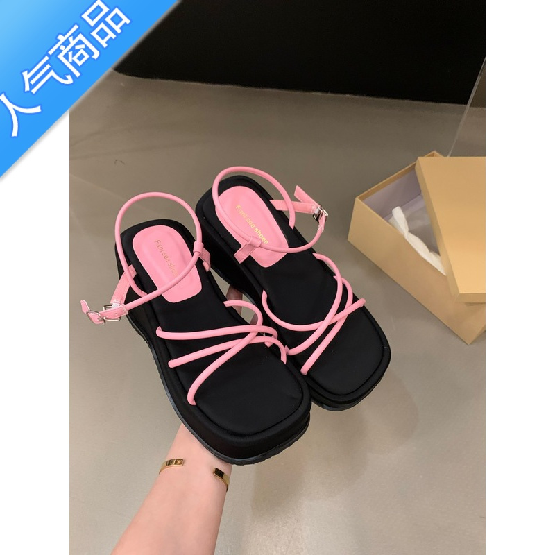 SUNTEK小众厚底休闲银色凉鞋女鞋子2023年新款夏季增高小个子坡跟罗马鞋