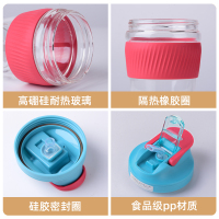 YICHENG玻璃水杯女带吸管韩版双饮杯简约便携可爱泡茶杯大容量咖啡杯子咖啡器具 杏灰：400
