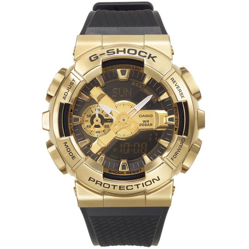 卡西欧(CASIO)男款石英表52mm防震防水运动手表金色表壳黑树脂表带