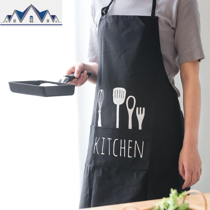 风尚 北欧餐具图案围裙简约棉厨房做饭围裙家居无袖工作服 三维工匠高清大图