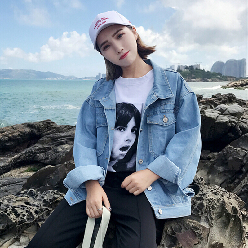 牛仔外套女宽松百搭2018春夏新款女装夹克外套女百搭小心机上衣潮浅蓝色