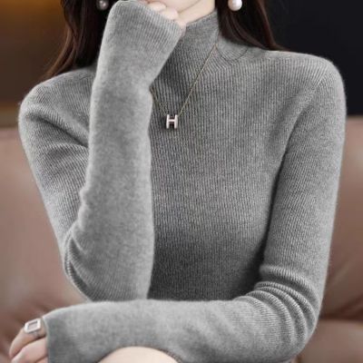 鄂尔多斯羊绒衫女半高领毛衣女宽松外穿短款春秋2024年春装新款百搭加厚针织打底衫秋冬针织上衣服恒源祥羊毛衫毛衣打底衫 中灰色 XL