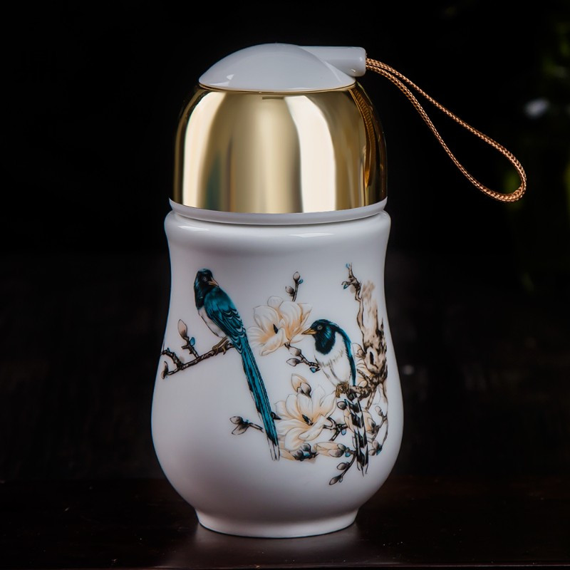 鼎亨景德镇便携陶瓷杯青花瓷随手杯大肚奶杯礼品茶杯子创意女养生