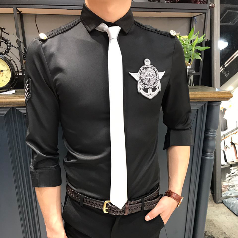 夜店型师潮男绣标中袖衬衫餐厅酒吧DJ酒店工作服男女班服团体服