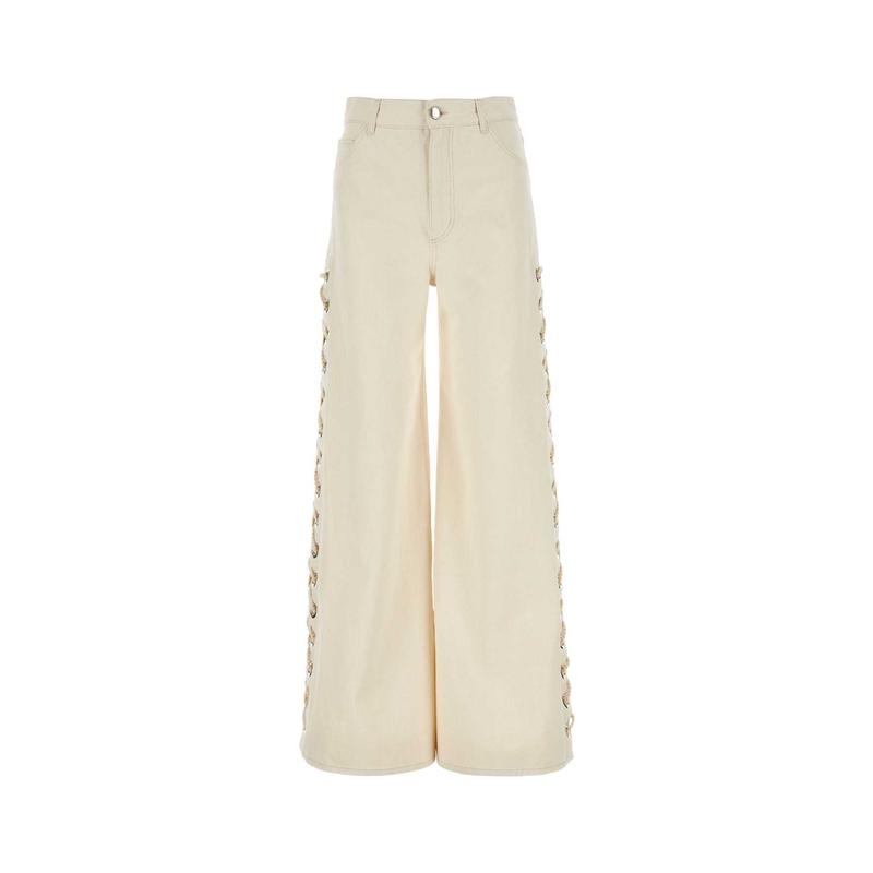 Chloe纯棉麻阔腿牛仔裤女宽松显瘦直筒徽标五口袋百搭休闲长裤高清大图