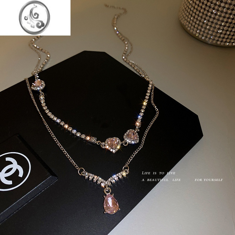 jimi千亿少女水晶镶钻爱心水滴双层项链复古ins风锁骨链潮流甜酷颈链