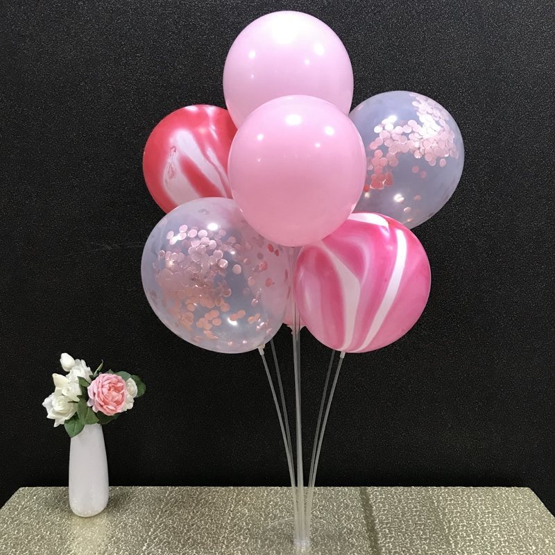 透明亮片气球摆台桌飘黑金INS生日布置彩色亮片气球支架桌摆气球