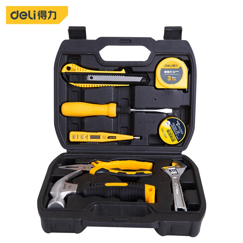 得力(deli)DL5970 工具箱套装 电工木工维修五金手动 多功能工具组套应急常备 8件套 黄黑色 1套