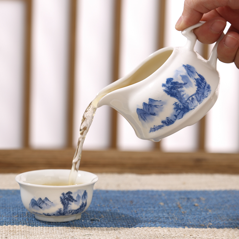 常生源 陶瓷功夫茶具套装 手绘 一壶六杯 茶道 茶漏 春山茶具套组高清大图
