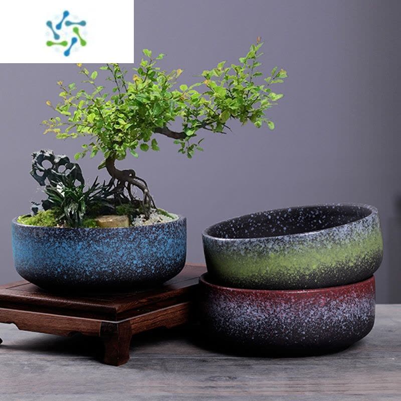 三维工匠新中式花盆陶瓷大号桌面轻奢透气紫砂釉多肉拼盘盆花盆容器