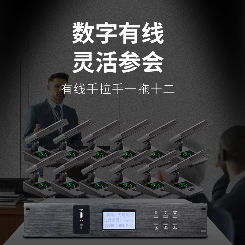 润普Runpu会议音频扩声系统专业有线手拉手会议话筒麦克风桌面式有线一拖十二手拉手套装RP-S12-YXS9210高清大图
