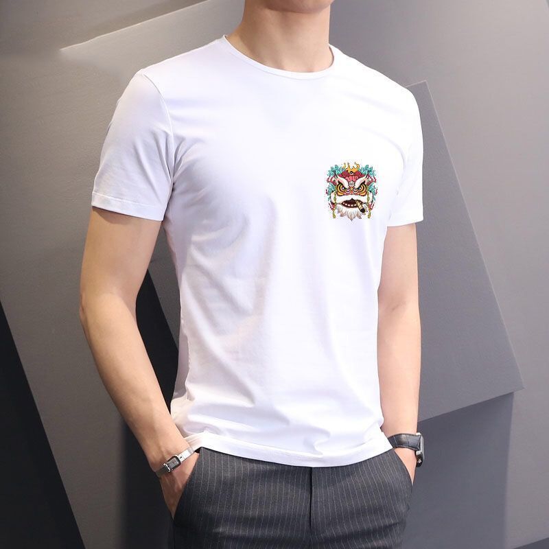 2件]国潮醒狮短袖t恤男士打底衫中国风半袖潮牌夏季装上衣服潮流 小喜狮白色[单件] S码建议[80斤以下]