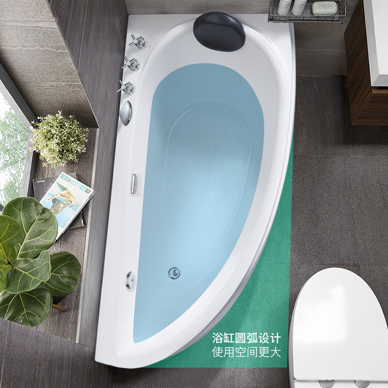 艾戈恋家 弧扇形浴缸家用卫生间冲浪按摩浴缸 成人浴池 小户型亚克力浴盆异形小浴缸恒温加热3025B