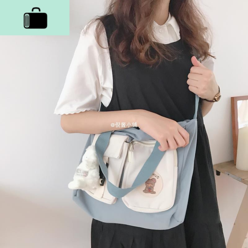 2020新款百搭斜挎包女 韩版手提单肩INS帆布宽带学生大容量斜跨包NEW LAKE女斜挎包