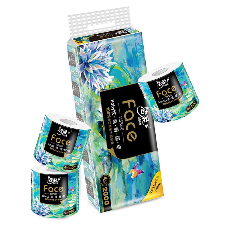 洁柔 卫生纸(Face油画有芯) 200g4层(16卷装) BJ203-16E高清大图