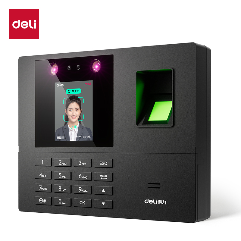 得力34521人脸指纹混合识别考勤机 黑色 单位/台高清大图