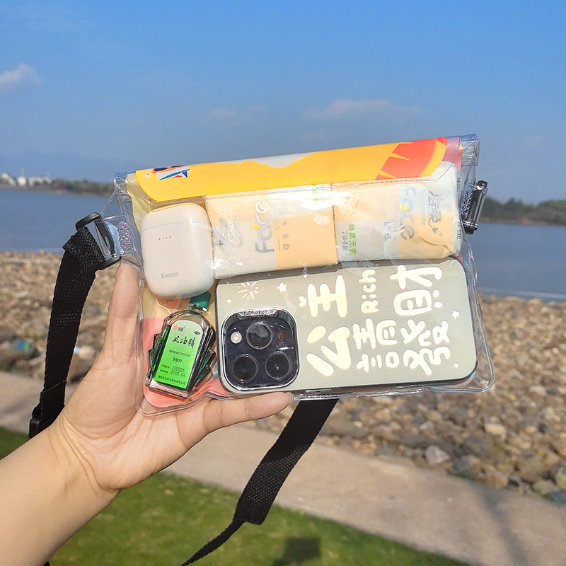 手机防水袋可触屏大号容量户外潜水漂流游泳防水腰包手机套收纳包-树叶-1个装