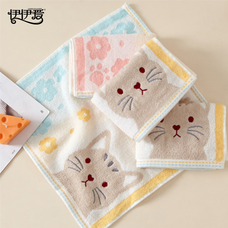 伊伊爱 YBH25198 全棉色织猫咪 浴巾 蓝色高清大图