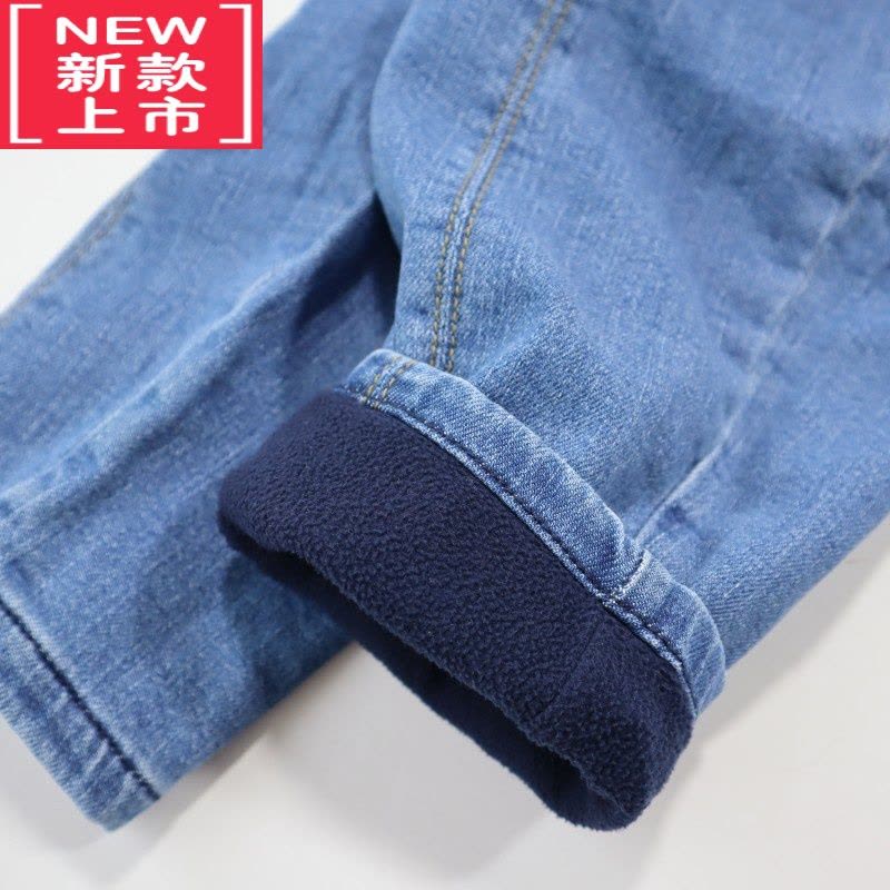 可莉允冬季男童110-140松紧腰加绒加厚牛仔裤 冬季保暖棉裤保暖裤图片