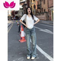 七斓白色V领正肩t恤女短袖夏季2023年新款高级感小众宽松百搭上衣