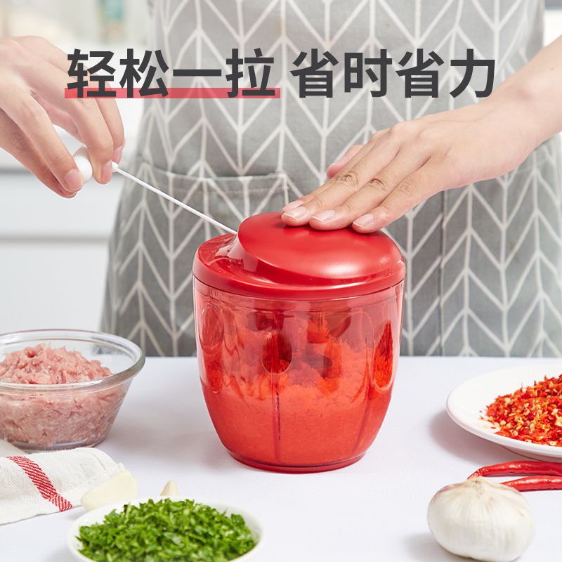 炊大皇切蒜器家用手动工具切辣椒神器绞菜机多功能小型手拉搅碎机 大号手动绞碎器（热烈红）-CF36292高清大图
