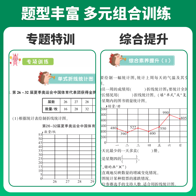 语文+数学专项训练[全套10册] 五年级下 [正版]五年级下册数学专项训练人教版全套5册计算口算题卡天天练数学思维训练小