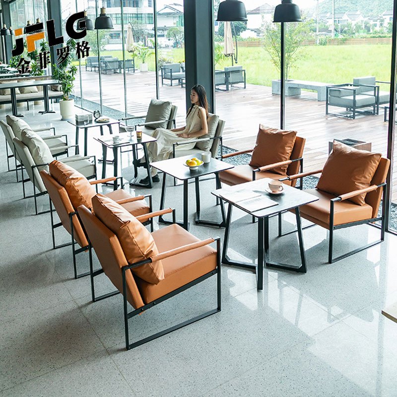 金菲罗格 休闲洽谈沙发桌椅组合 双人位x2+长桌x1-颜色备注高清大图