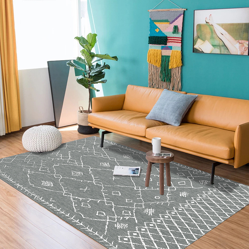 美帮汇北欧ins风客厅茶几地毯现代简约卧室床边毯摩洛哥风沙发垫可水洗 摩洛哥绿水 140x200cm（送精品北欧门垫）