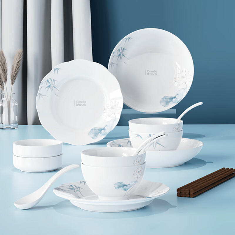 CORELLE 康宁(KANGNING)竹露荷风餐具18头CB-TC004-TG/KZ