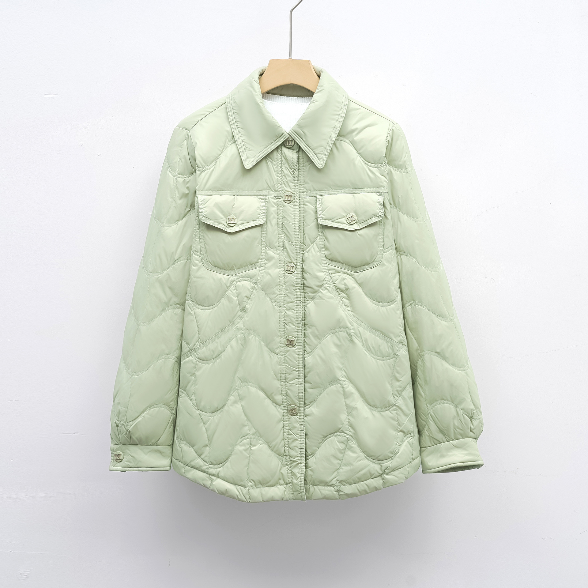 羽绒服新国标90绒衬衫式羽绒服女士秋冬时尚新款外套显瘦 抹茶绿 S