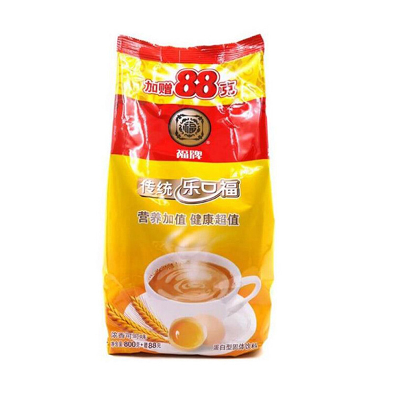 福牌 乐口福 老上海传统麦乳精 浓香可可味蛋白型固体饮料袋装 800g加赠88g
