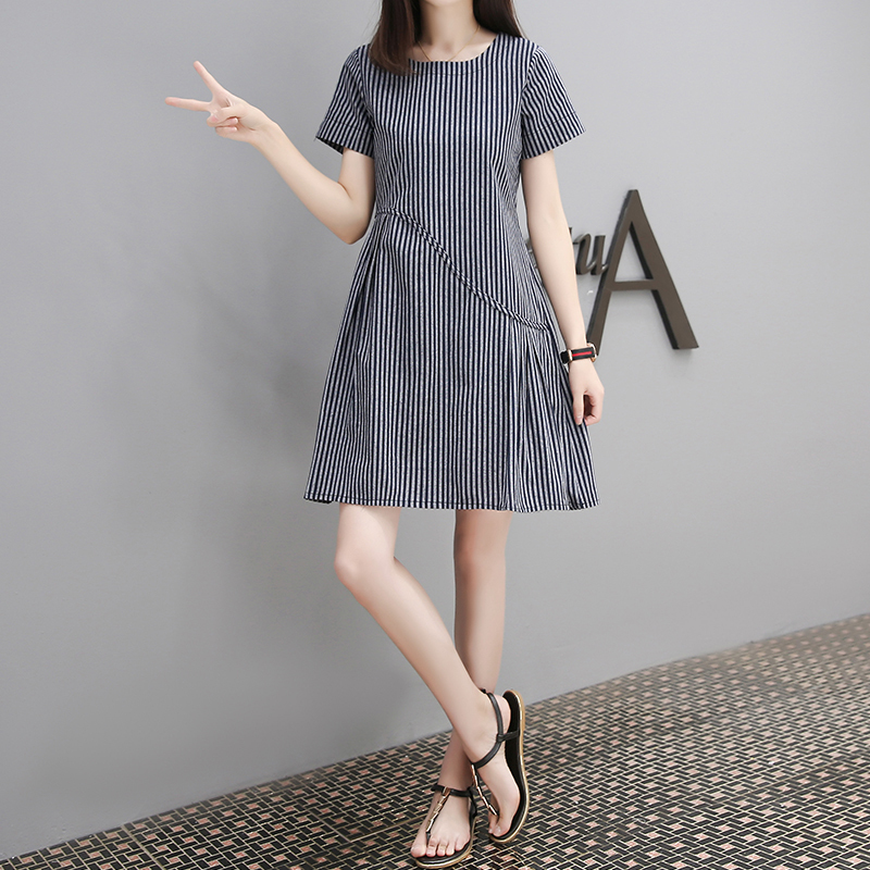显瘦棉麻连衣裙夏新品女小清新裙子学生宽松娃娃裙显瘦A字裙