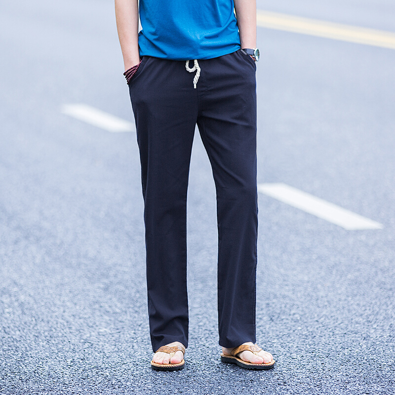 夏季亚麻裤男薄款宽松棉麻休闲裤男直筒长裤子大码运动裤中国风ljq