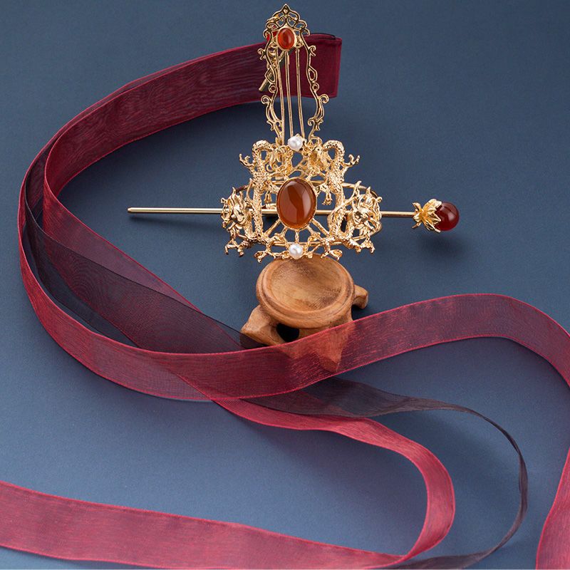 古风汉服仙侠飘带发冠宋制明制束发男士发箍头饰高马尾情侣发饰金色酒