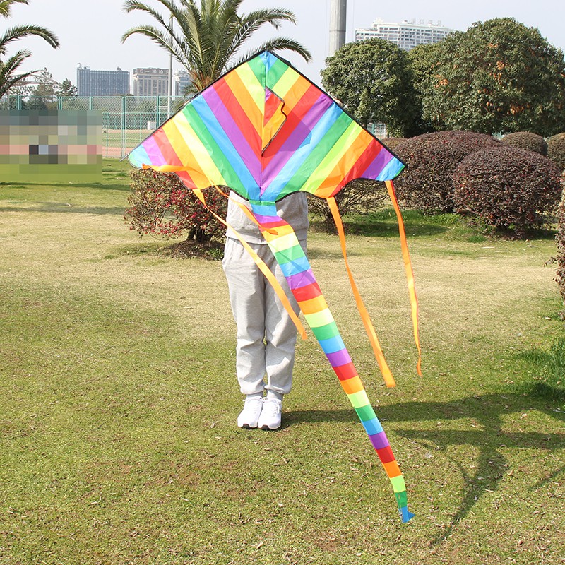 儿童风筝微风易飞五波彩虹风筝彩色彩条风筝七彩长尾巴风筝成人创意 三维工匠 1.5米彩虹+16cm蓝轮200米轮胎线高清大图