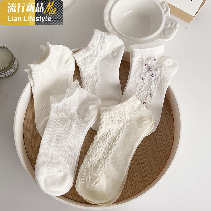 暖青汇蕾丝花边浅口短袜白色jk袜子女春夏薄款可爱棉制服日系船袜低帮