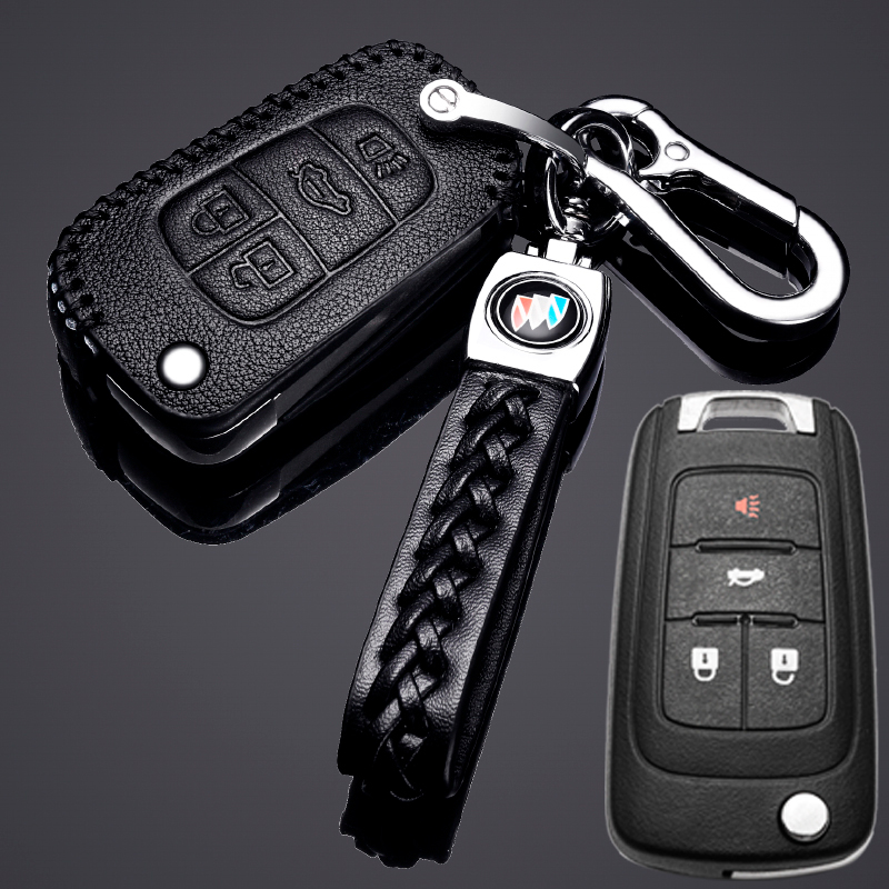 【补贴10%】别克昂科威钥匙套2020款君越君威昂科旗专用汽车19款钥匙包扣高档汽车钥匙包 别克折叠四键黑色+绳扣（老君威）