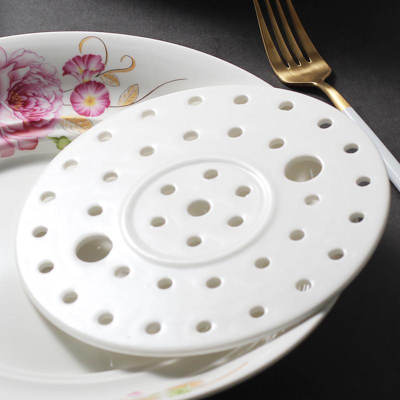 创意双层陶瓷饺子盘家用大号圆盘10英寸沥水蒸虾盘菜盘水饺托盘