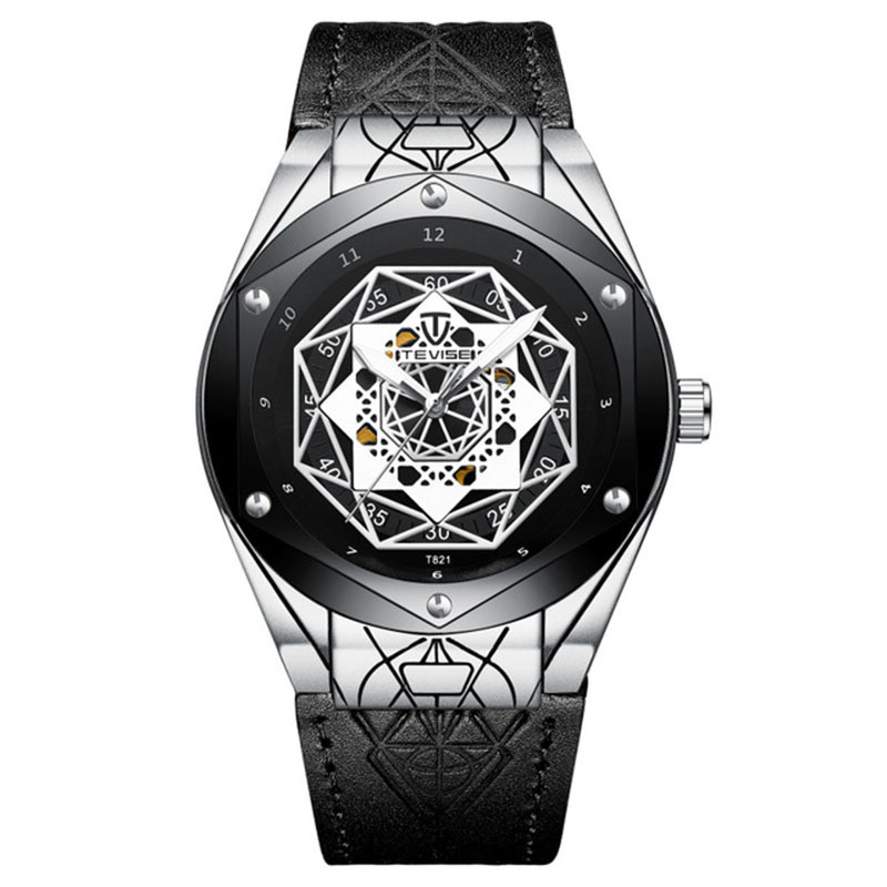 瑞士tevise特威斯新款手表全自动机械表蜘蛛防水真皮带男士手表