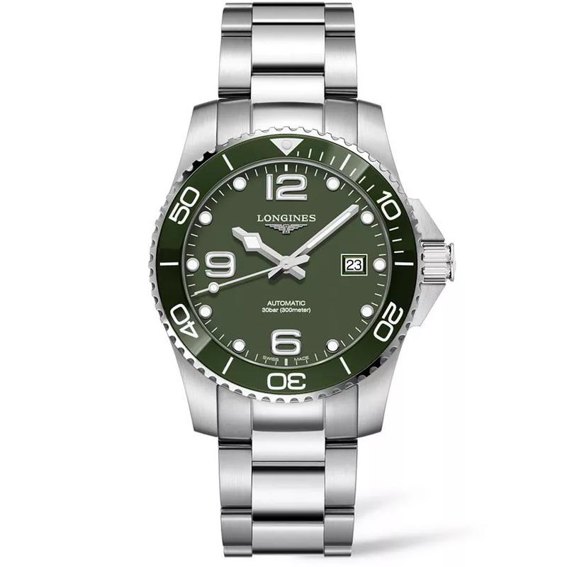 浪琴(LONGINES)瑞士自动机械表男款陶瓷不锈钢腕表41mm绿盘防水腕表
