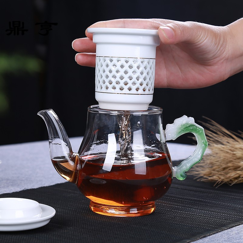 鼎亨功夫茶具套装红茶泡茶器陶瓷玲珑内胆过滤陶瓷冲茶器茶壶茶杯