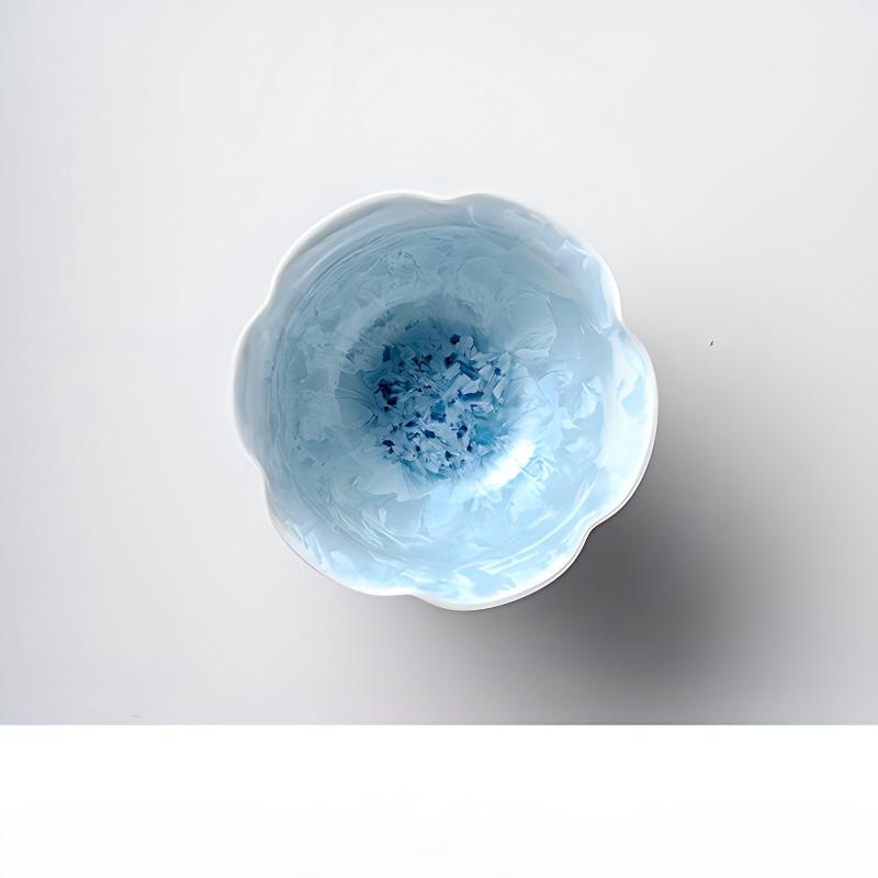 四时烟火 结晶窑变花口主人杯单杯陶瓷品 冰晶蓝-花口杯-简装80ML高清大图