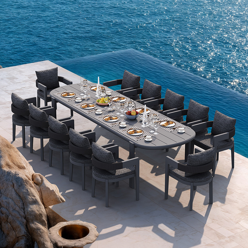 紫叶户外桌椅高端民宿庭院别墅花园酒店室外12人铝合金长桌餐桌椅 12【砂纹灰色椅】+1【330x107cm长桌】